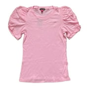 Vince Camuto Womens Short Puff Sleeve Ribbed Crewneck Top Peony Pink, L