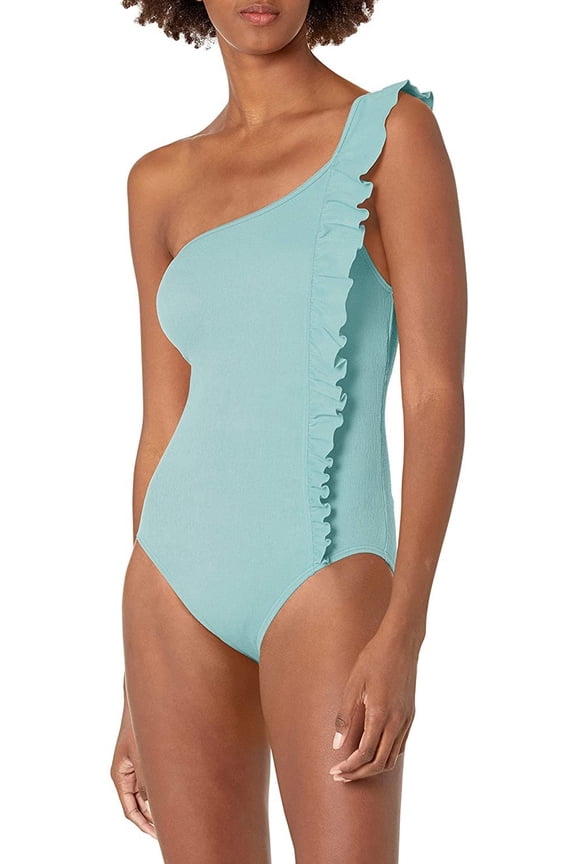 Women's Standard Ruffle Shoulder ONE Piece, Coastal Blue 424, 4