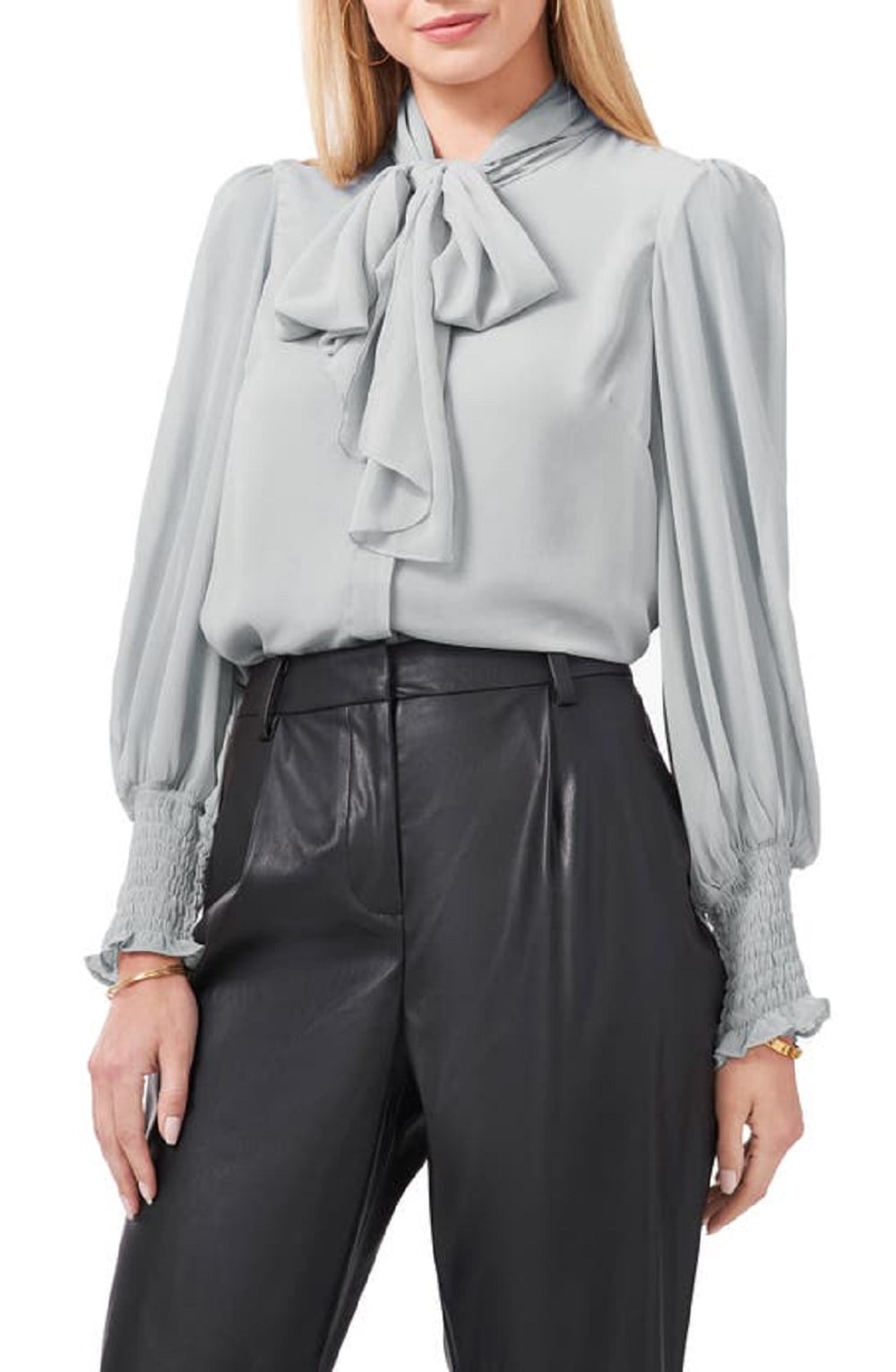 silver tie neck blouse
