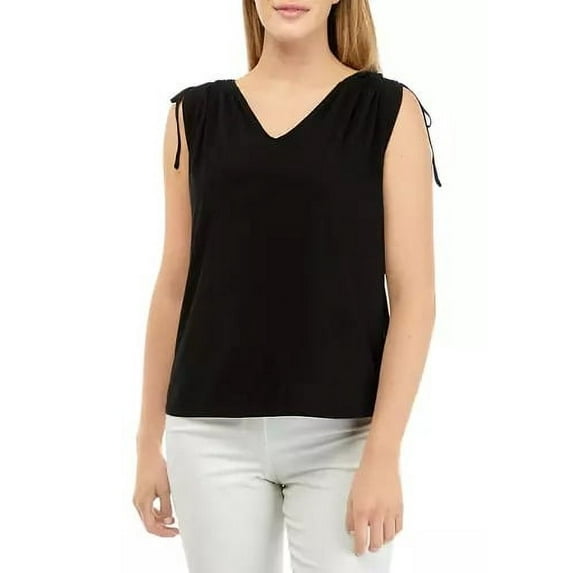 Vince Camuto Women's Tie Shoulder V-Neck Top, Black XL