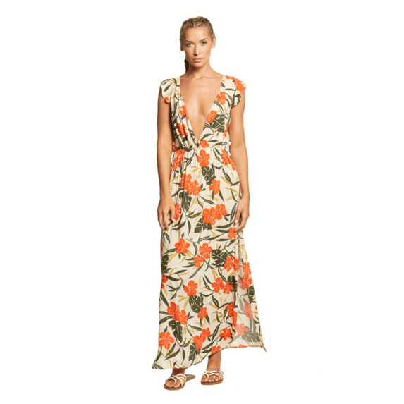 Vince Camuto Women's Tropical Bloom Lace-up Back Cover Up Dress S/130 Shell
