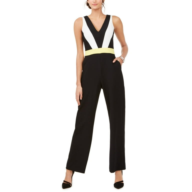 Vince Camuto Women s V Neck Colorblocked Jumpsuit Black Size 2