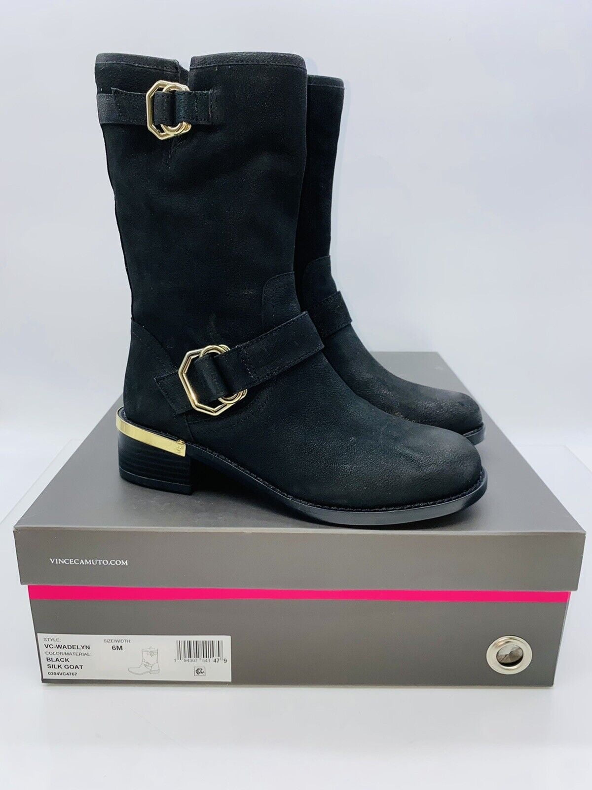 Vince Camuto Women's Wadelyn Leather Mid Calf Boots- Black US 6M