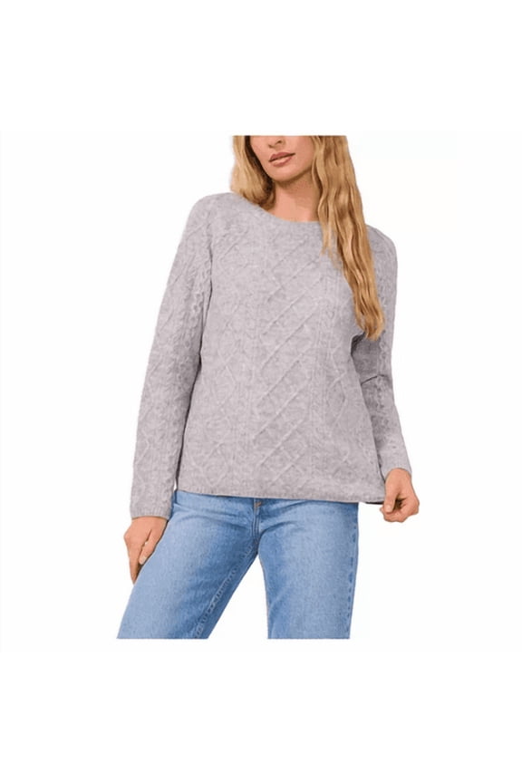 Women's X-Small Light Heather Grey Cable Sweater