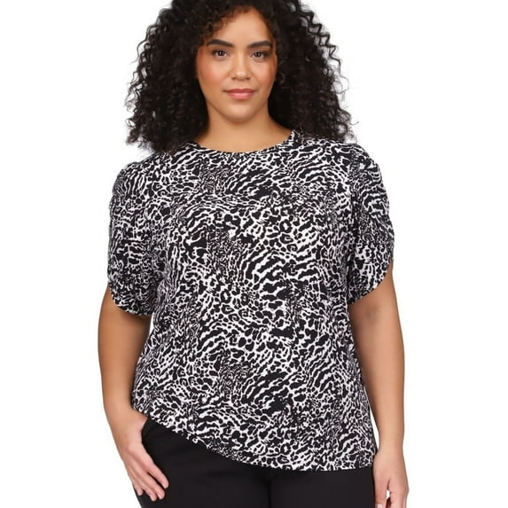 Michael Kors Womens Animal Print Jersey, White, Plus Size, 0X
