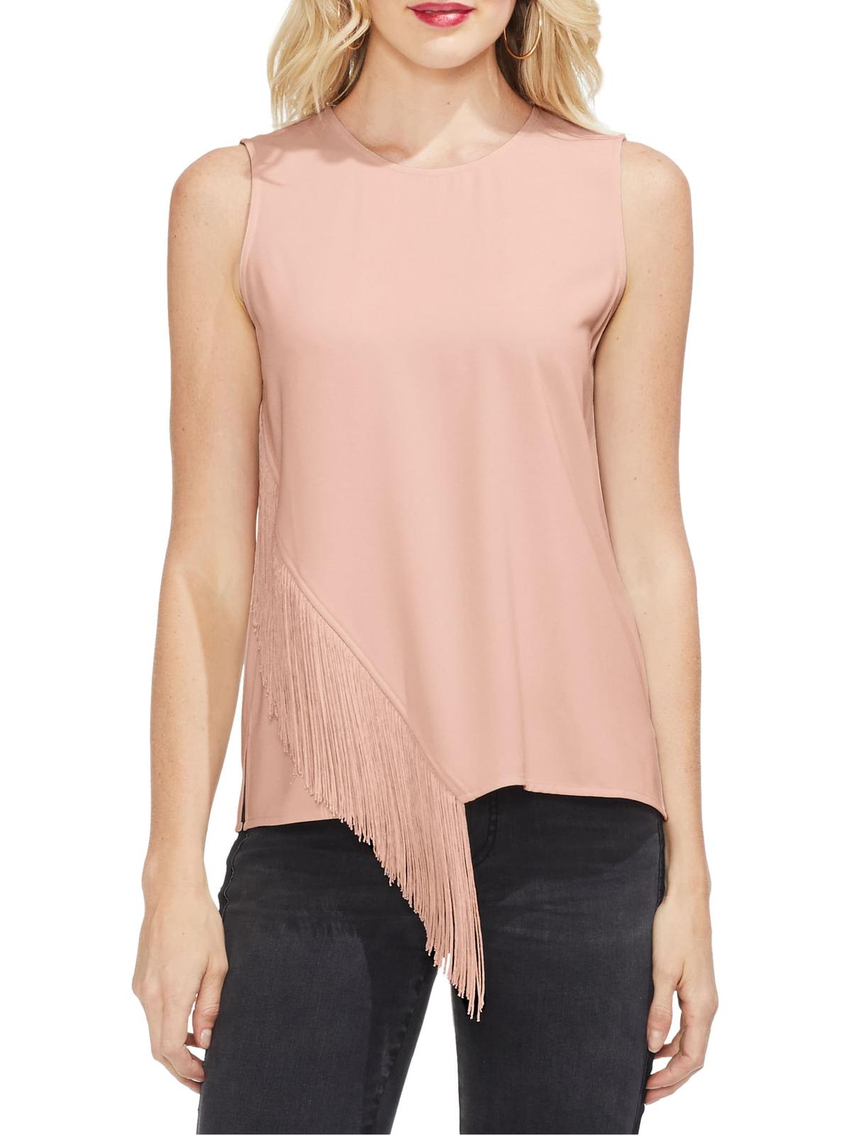 Vince Camuto Womens Asymmetric Fringe Pullover Blouse