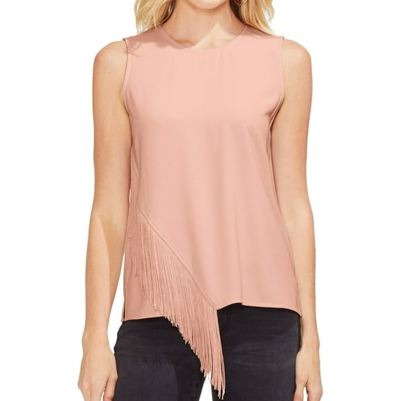 Vince Camuto Womens Asymmetric Fringe Pullover Blouse, Pink, Medium