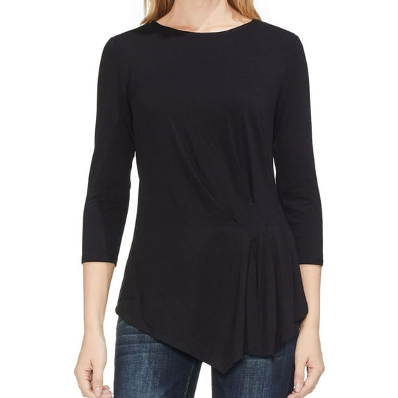 Vince Camuto Womens Asymmetrical Pullover Blouse, Black, XX-Small