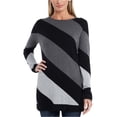 thumbnail image 1 of Vince Camuto Womens Asymmetrical Stripe Pullover Sweater, Black, X-Large, 1 of 1