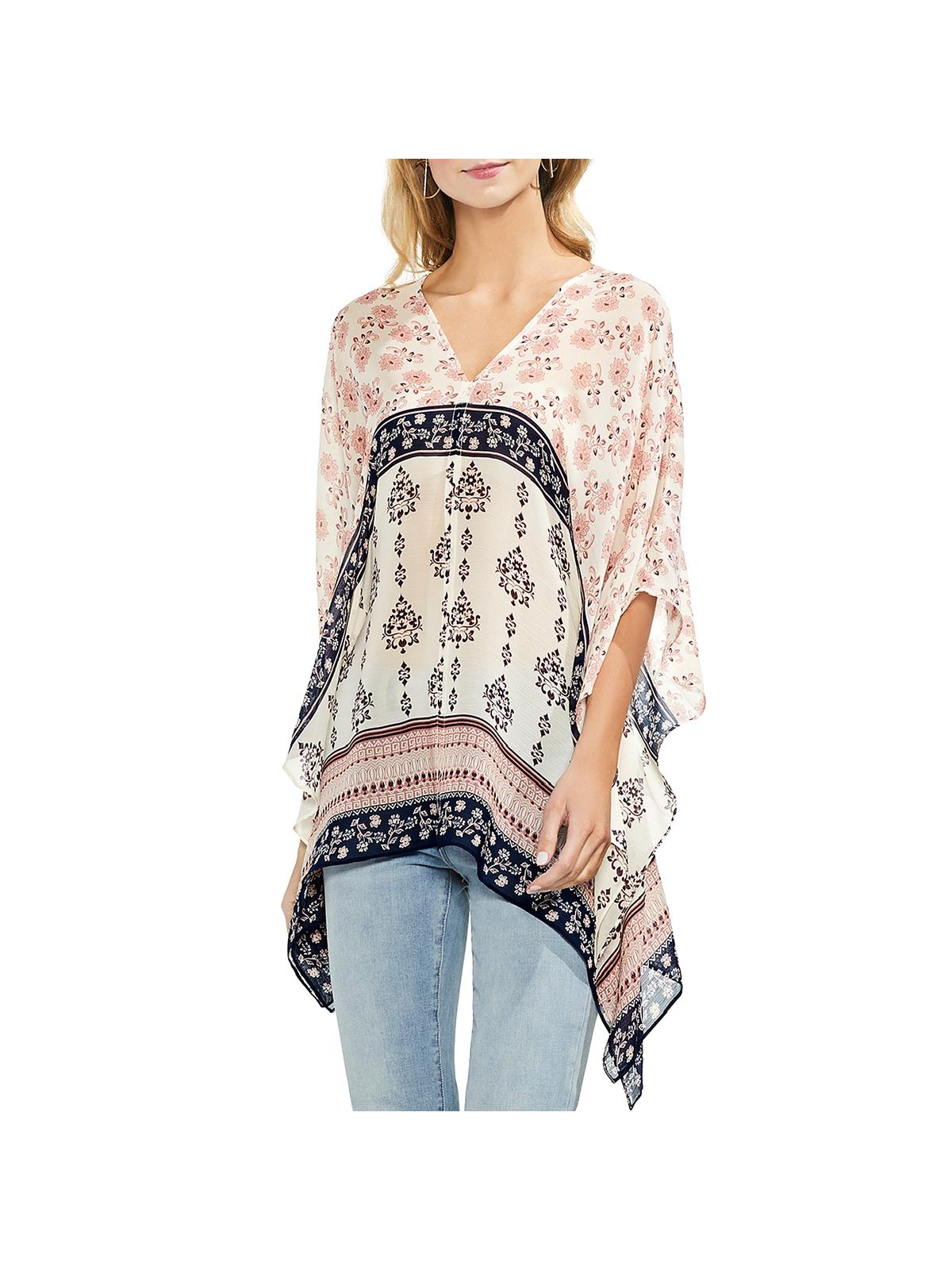 Vince Camuto Womens Asymmetrical V-Neck Poncho Top