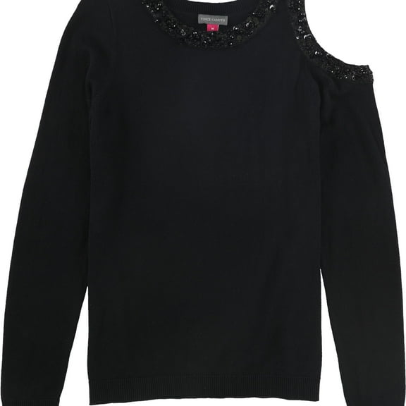 Vince Camuto Womens Beaded Neckline Pullover Sweater, Black, Medium