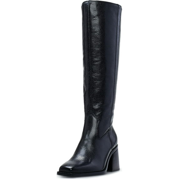 Vince Camuto Womens' Biancaa Sangeti Stacked Heel Knee High Boots, Black Leather Wide Calf, 6.5