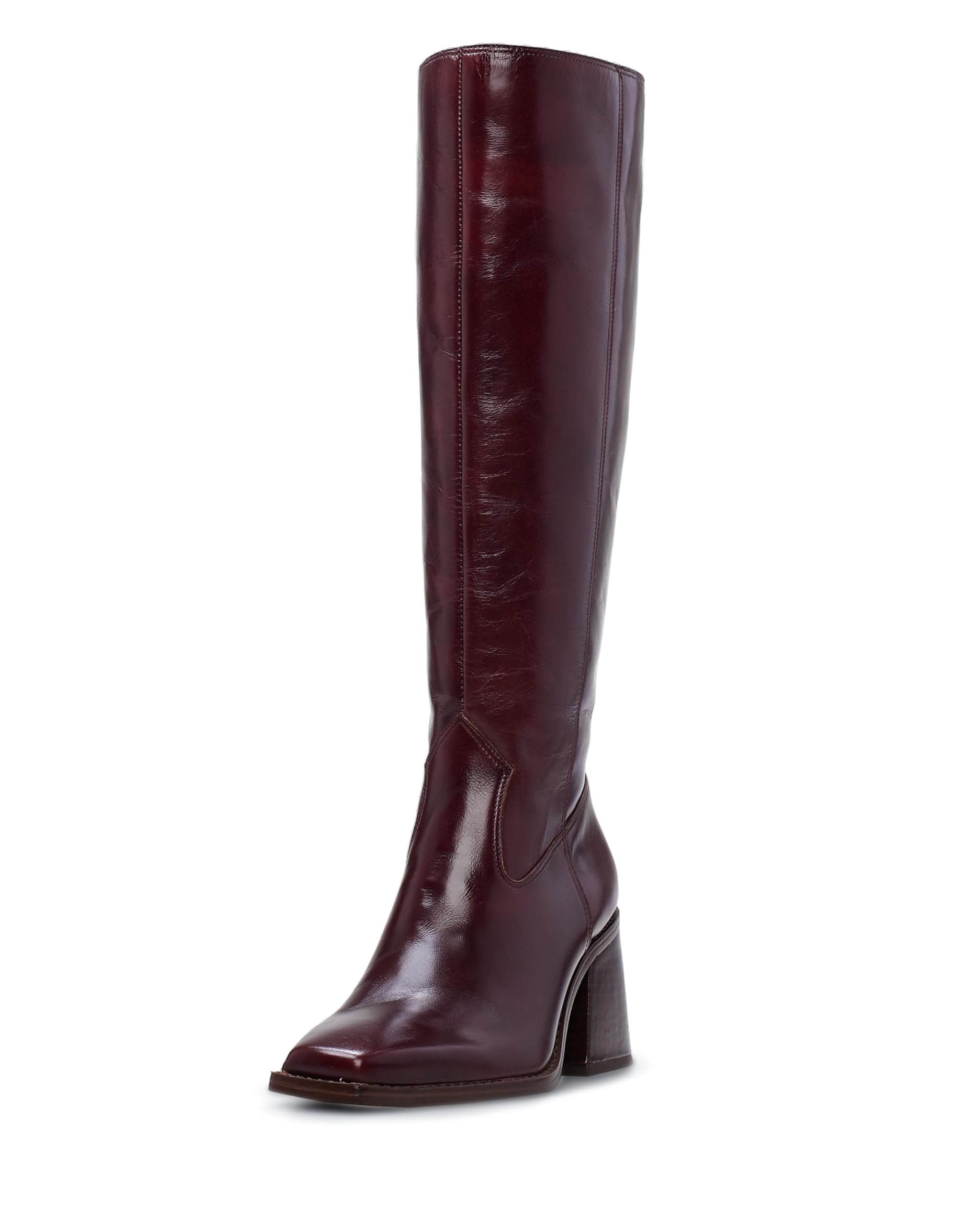 stacked heel knee high boots
