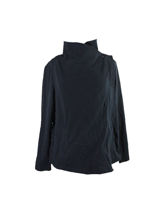 Womens Black Cotton Jersey Draped Front Jacket M