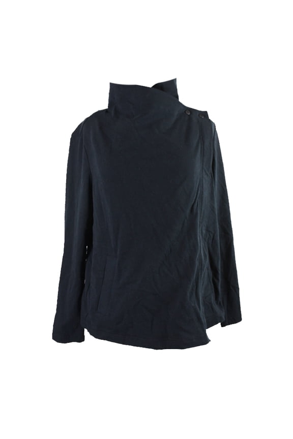 Womens Black Cotton Jersey Draped Front Jacket M