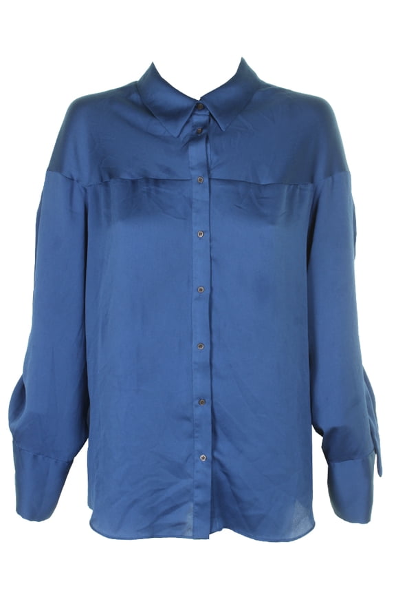 Womens Blue Aurar Long Drawstring-Sleeve Shirt L