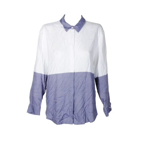 Vince Camuto Womens Blue White Colorblocked Button Down Shirt L