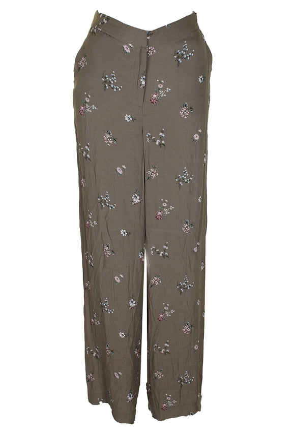 Womens Camo Green Floral-Print Wide-Leg Soft Pants 8