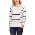 thumbnail image 1 of Vince Camuto Womens Chenille Striped Long Sleeves Pullover Sweater Black-Ivory S, 1 of 2