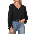 thumbnail image 1 of Vince Camuto Womens Clip Dot Smocked Cuff Ruffled Blouse, Black, X-Small, 1 of 1