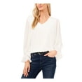 thumbnail image 1 of VINCE CAMUTO Womens Ivory Smocked Lined Long Sleeve V Neck Blouse XS, 1 of 1