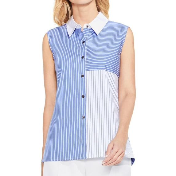 Vince Camuto Womens Colorblocked Button Up Shirt, Blue, Small