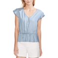 thumbnail image 1 of Vince Camuto Womens Drawstring Button Down Blouse, Blue, Large, 1 of 2