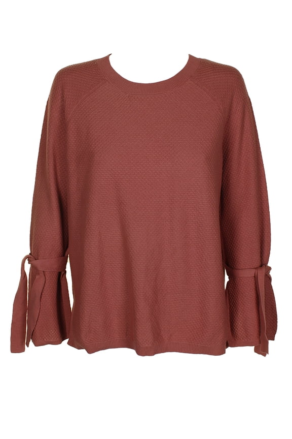 Womens Earth Pink Cotton Raglan Bell-Sleeve Textured Crew Neck Sweater S