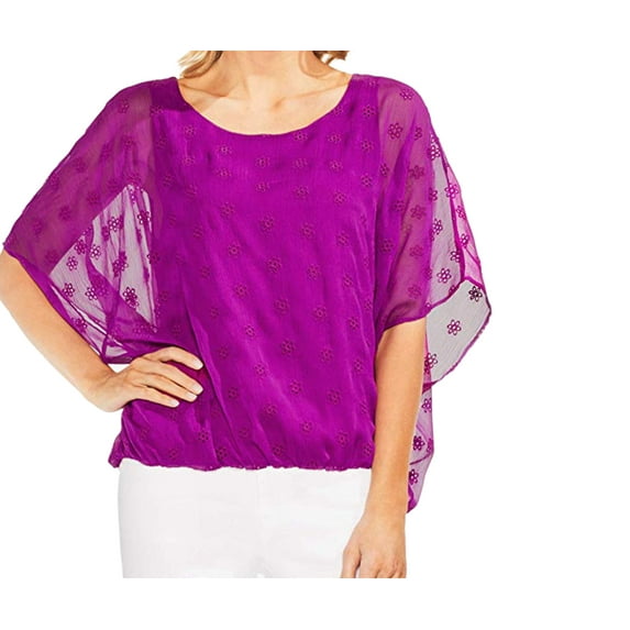 Vince Camuto Womens Embroidered Eyelet Blouse,Fuchsia Fury,Small