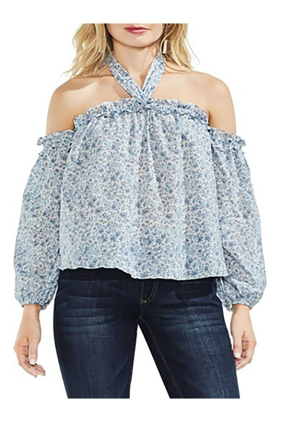 Womens Floral Print Off-the-Shoulder Halter Top