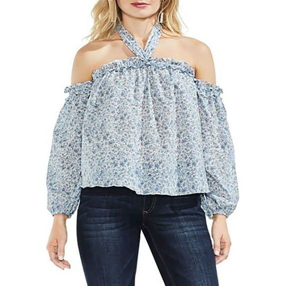 Vince Camuto Womens Floral Print Off-the-Shoulder Halter Top