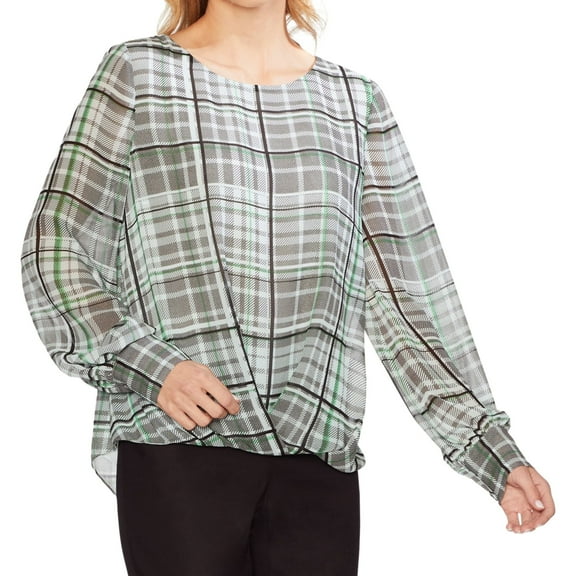 Vince Camuto Womens Foldover Hem Pullover Blouse, Green, Medium
