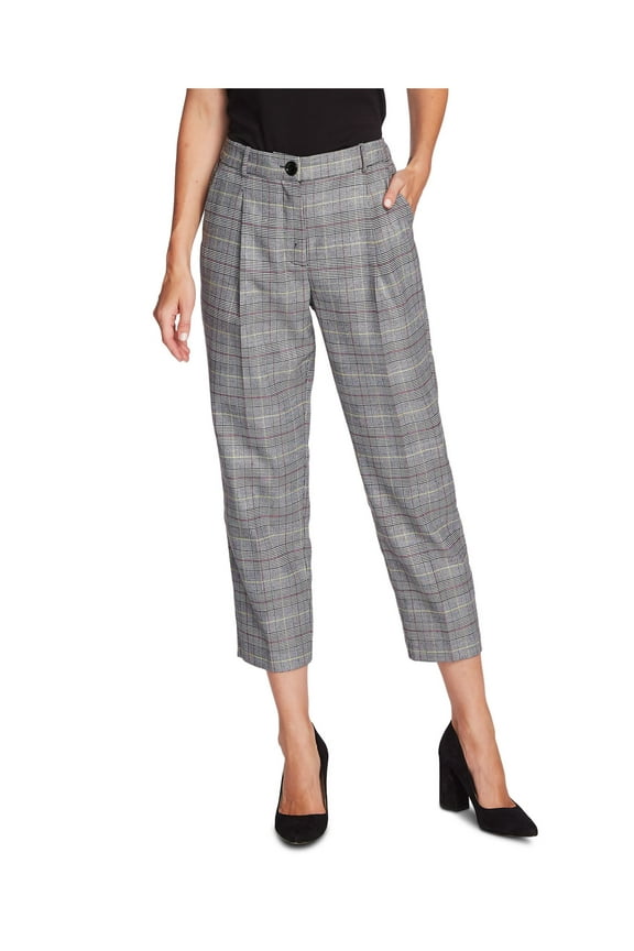 Womens Gray Plaid Wear To Work Straight leg Pants 0