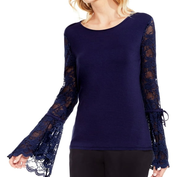 Vince Camuto Womens Lace Bell Sleeve Knit Top