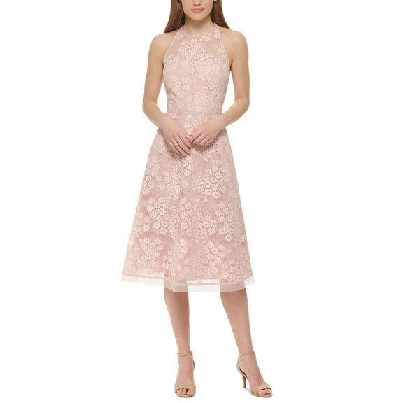 Vince Camuto Womens Lace Halter Midi Dress Blush 16