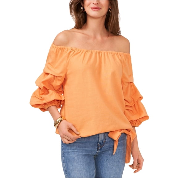 Vince Camuto Womens Linen Blend Off the Shoulder Blouse, Orange, Medium