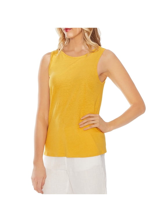 TWO BY VINCE CAMUTO $59 Womens New Yellow Jewel Neck Sleeveless Tank Top L B+B