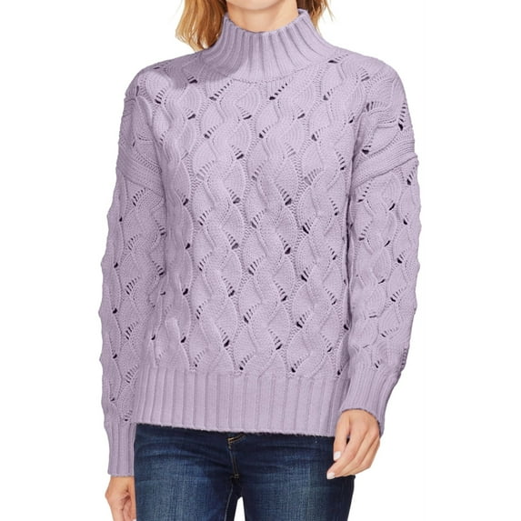 Vince Camuto Womens Open Knit Pullover Sweater, Purple, X-Large