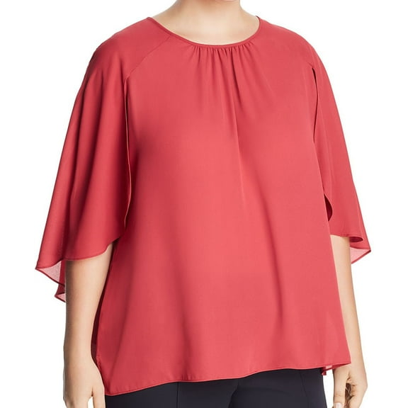 Vince Camuto Womens Neck Cape Pullover Blouse, Pink, Plus Size, 2X