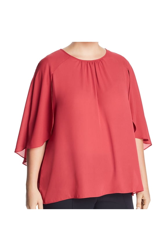 Womens Neck Cape Pullover Blouse, Pink, Plus Size, 2X