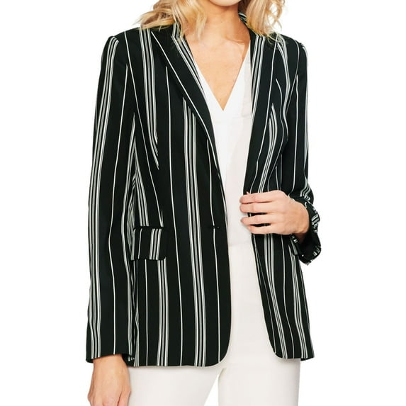 Vince Camuto Womens Striped One Button Blazer Jacket, Black, 4