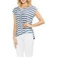 thumbnail image 1 of Vince Camuto Womens Offset Stripe Pullover Blouse, Blue, Large, 1 of 4