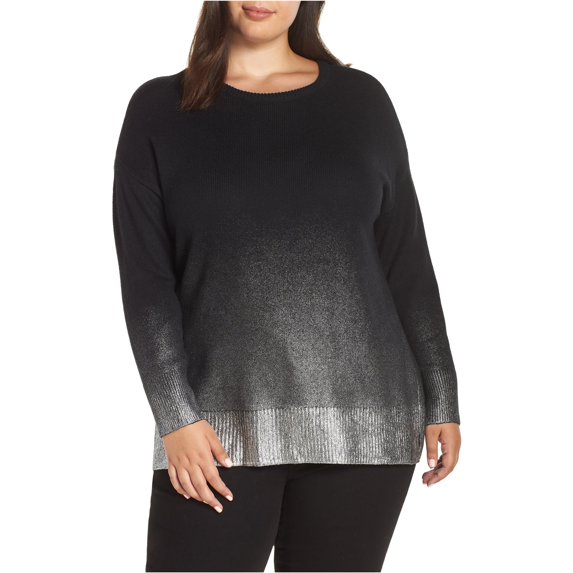Vince Camuto Womens Ombre Foiled Pullover Sweater, Black, 2X