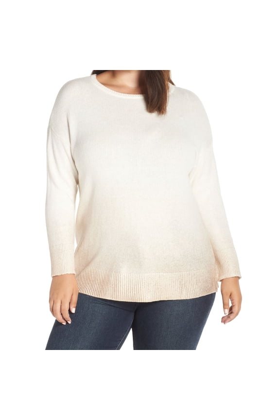 Womens Ombre Foiled Pullover Sweater, White, Plus Size, 2X