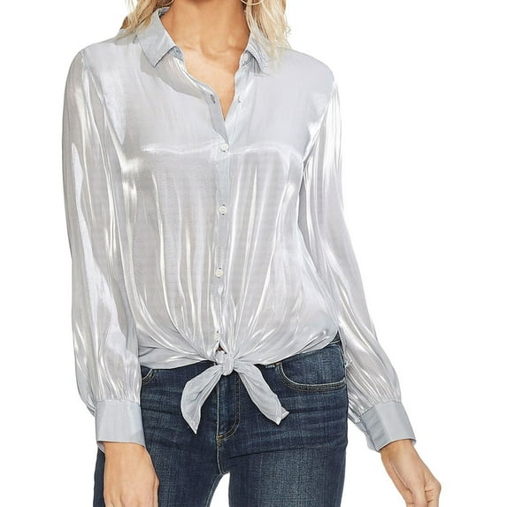 Vince Camuto Womens Tie Front Button Down Blouse, Blue, X-Large