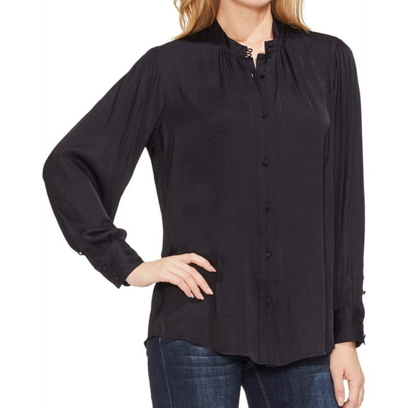 Vince Camuto Womens Pintuck Button Down Blouse, Black, Small