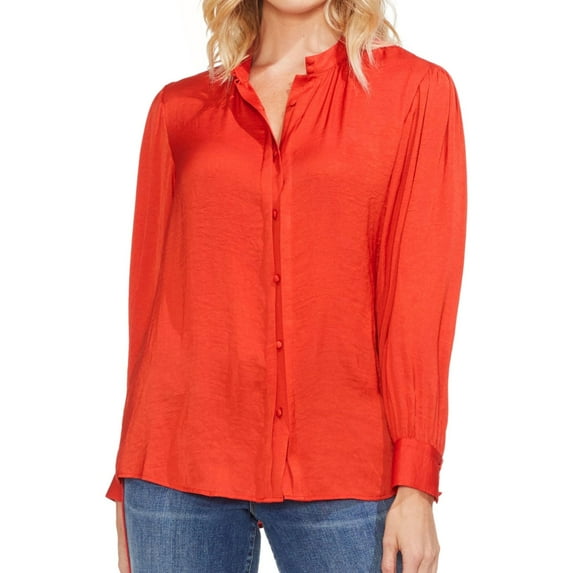 Vince Camuto Womens Pintuck Button Down Blouse, Orange, Small