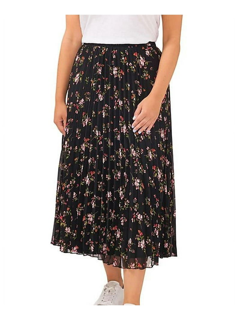 Vince Camuto Womens Pleated Midi Skirt (Black Ground Floral, XS