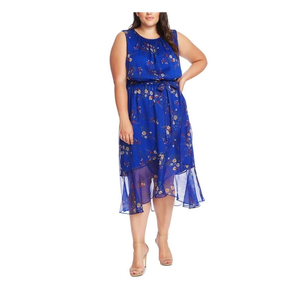 Vince Camuto Womens Plus Floral Midi Shift Dress Blue 20W