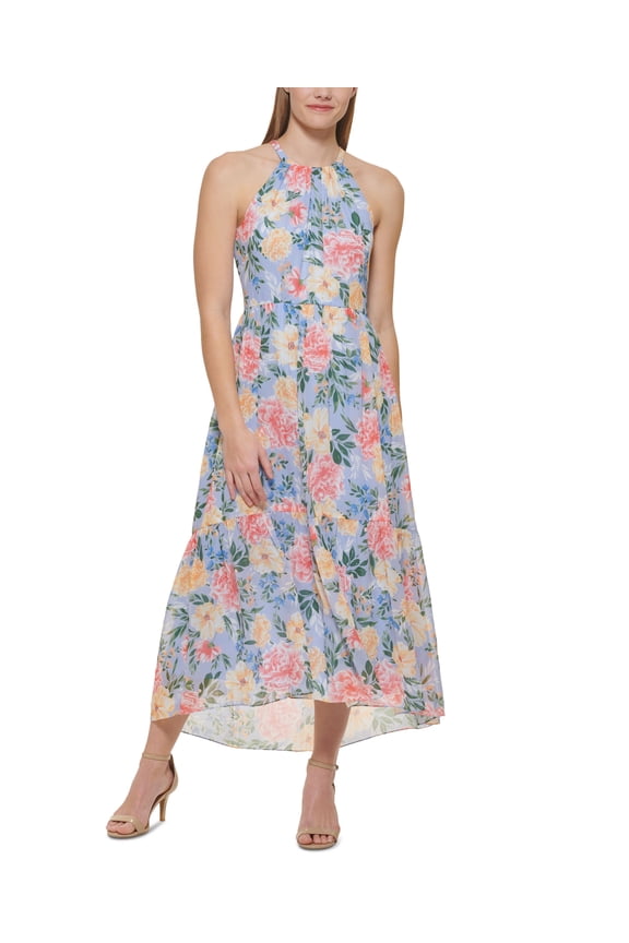 Womens Printed Chiffon Maxi Dress Periwinkle 14